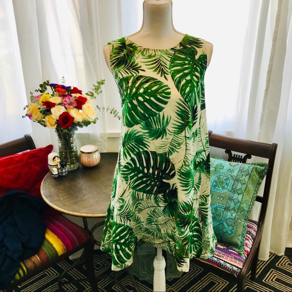 Palm linen shift dress 004